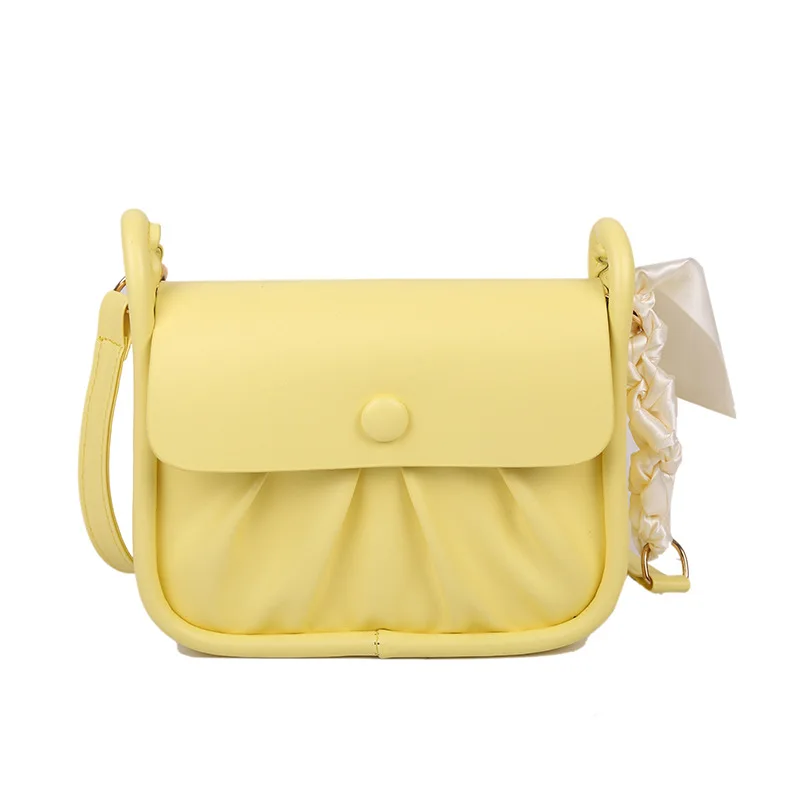 

2021 New Wrinkled Handbag Women Fashion PU Crossbody Bag Luxury Tote Hand Bags Ladies Candy Color Small Square Bag with Scarf, White,yellow,purple,black