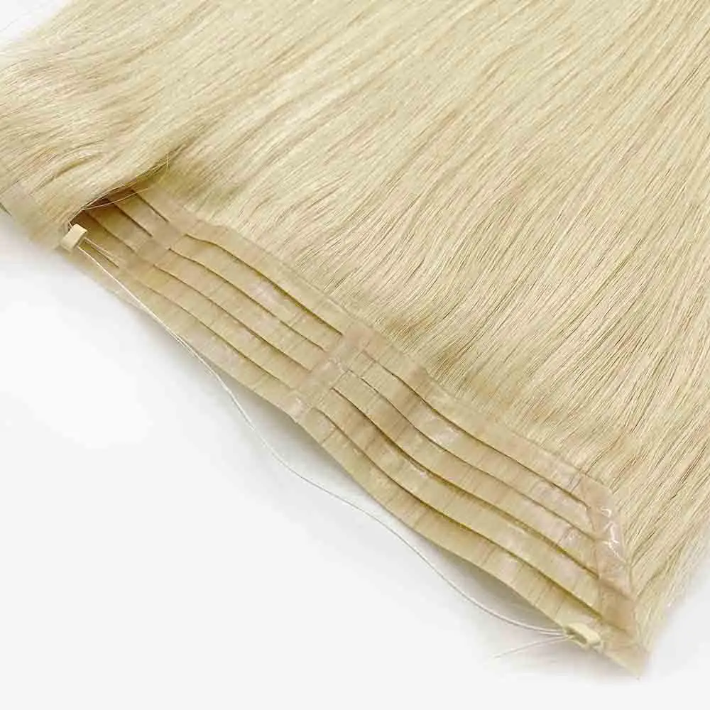 

New Design Wholesale 100% Invisible PU Weft Blond Remy Halo Hair Extensions Human Hair