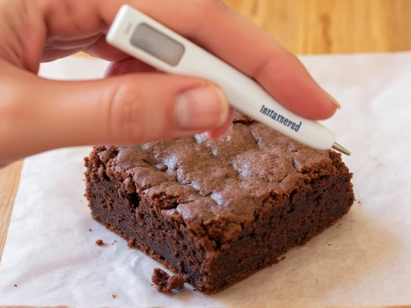 Testing brownie doneness with instant-read thermometer
