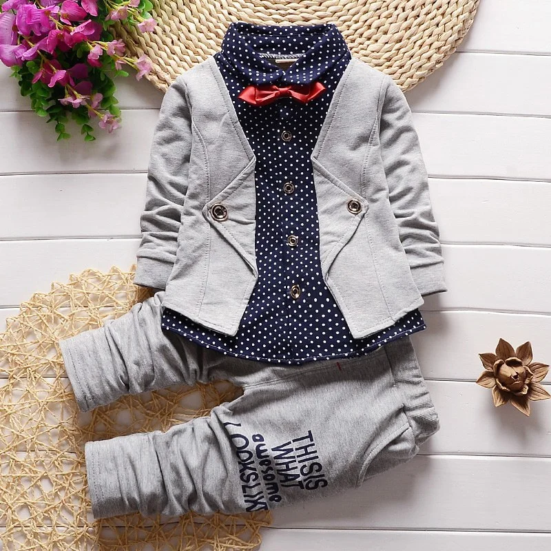 

Fashion Children's Cotton Clothes Winter Suit Mock Two Pieces Tops And Pants Kids Boy Clothing Sets