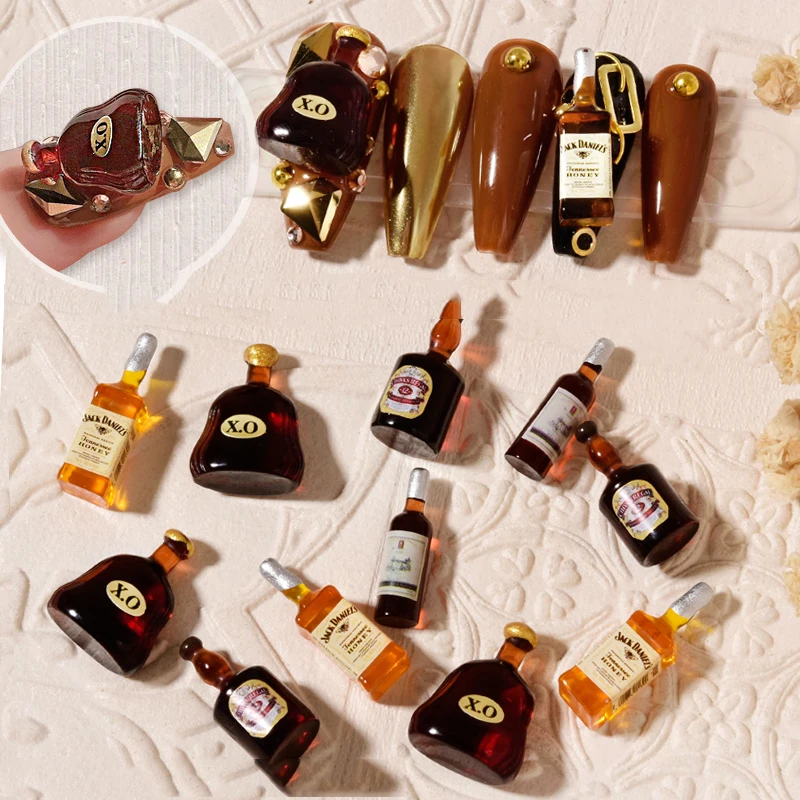 

100pcs/bag designer Mini Red Wine Bottle 3d nail charm Creative Wine Bottle nail art accessories for nails