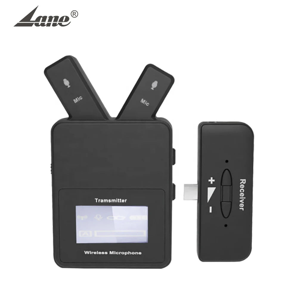 

lane W-108 min 2.4ghz type-c lavalier microphone aux smartphone lapel clip-on Cardioid wireless mic, Black