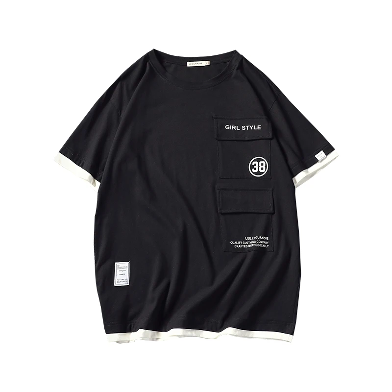 

2021 new work clothes T-shirt summer trend new youth round neck short sleeve half sleeve pocket T-shirt fashion men's coat