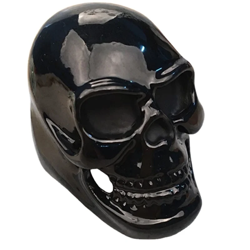 

High quality Large Big Gothic Punk Cletic black skull head bike Rings for men, Silver