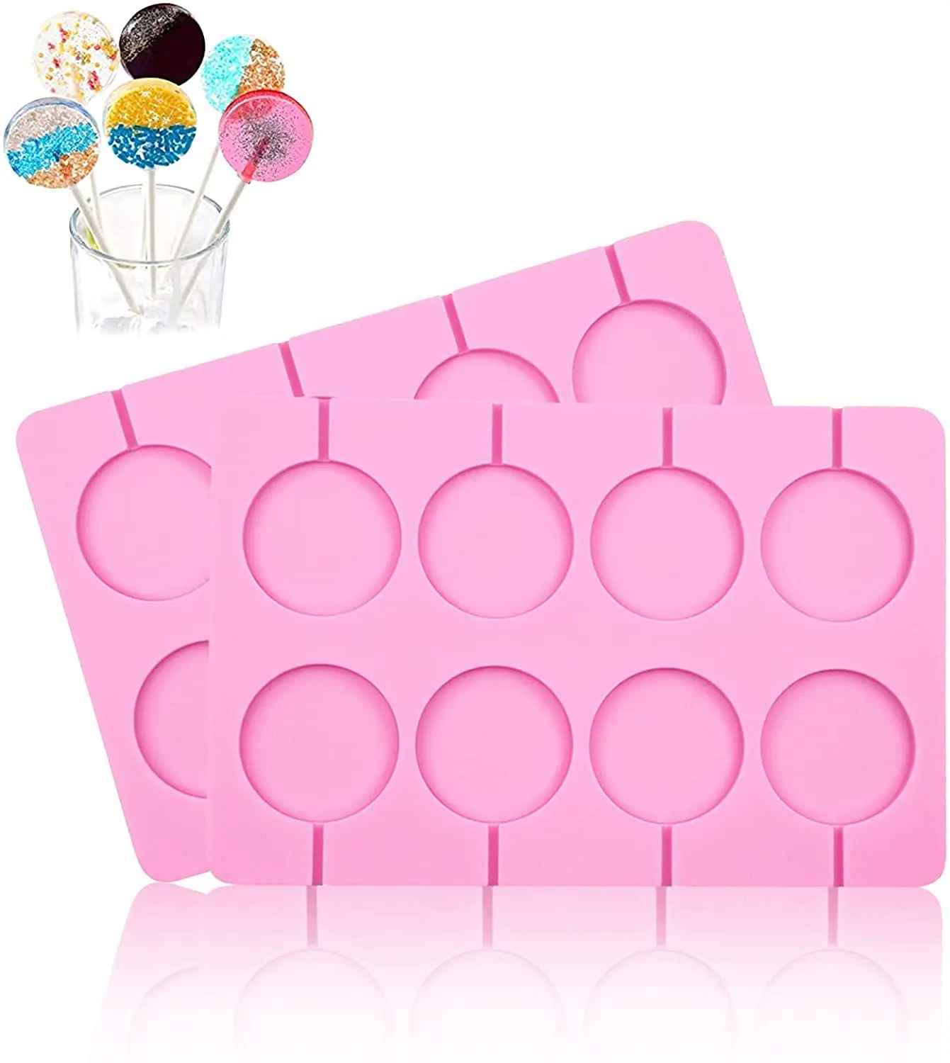 

DUMO DIY 8-12 Cavity Round Lollipop Silicone Mold Fondant Cake Tools Sucker Chocolate Hard Candy Pink Silicone Lollipop Molds