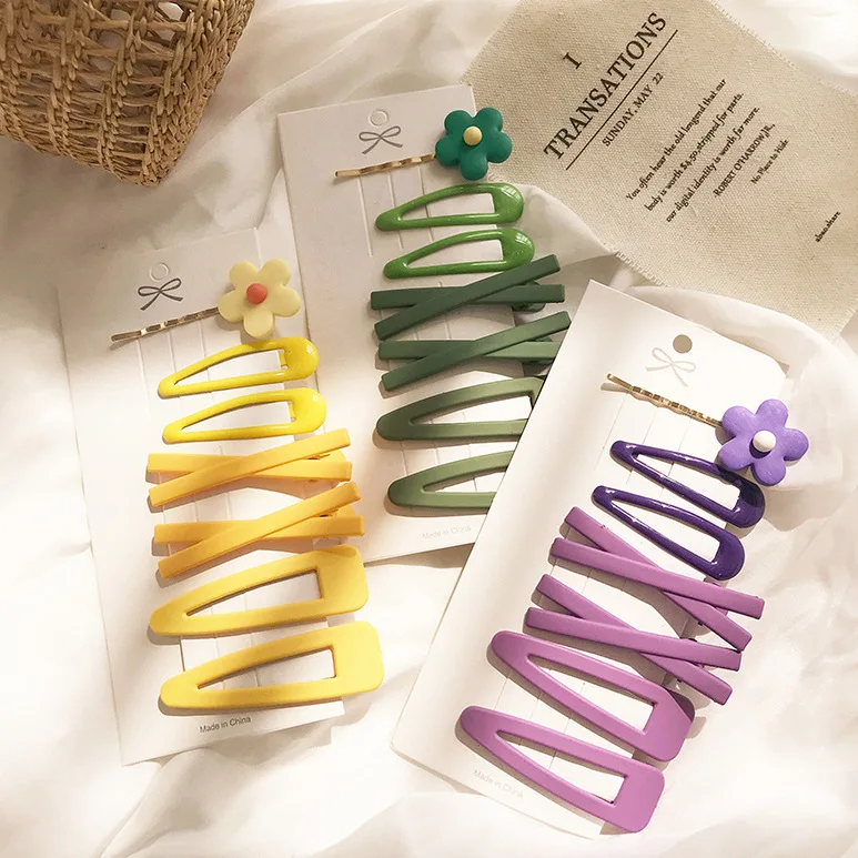 Small Flower Bobby Pin 7 PCS Set Cute Cream hairpin with Matte texture cross clips