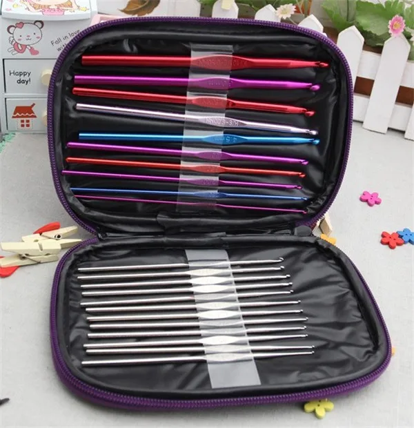 

Multi Colour Crochet Hooks Yarn Knitting Needles Set Kit with Case Thin Hook, As the picture