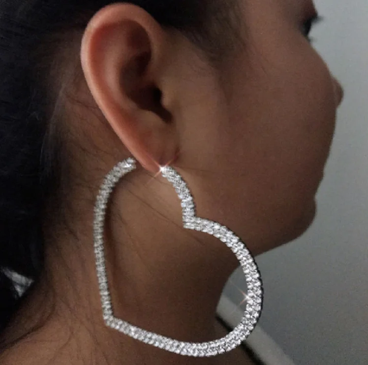 

Custom gold plated heart shape diamond hoop earrings women, Picture