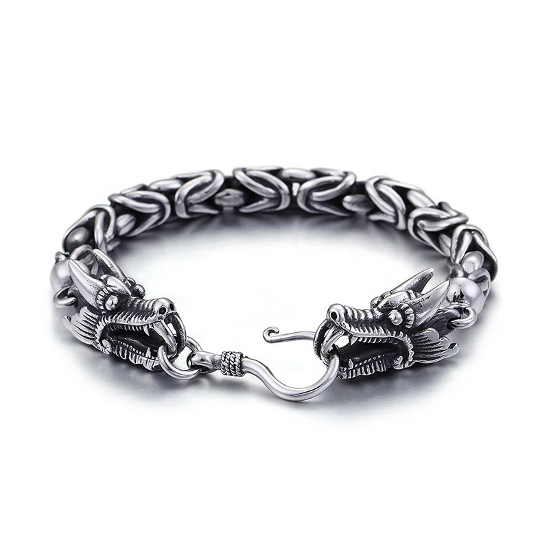 

316L Stainless Steel Chain Link Dragon Bracelet, Silver + black
