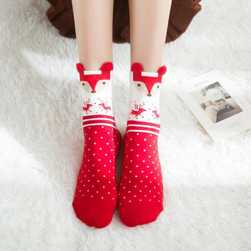 

Custom Cartoon Winter Christmas Socks Womens Cute Pattern Christmas Fleece Socks, Blue black pink white