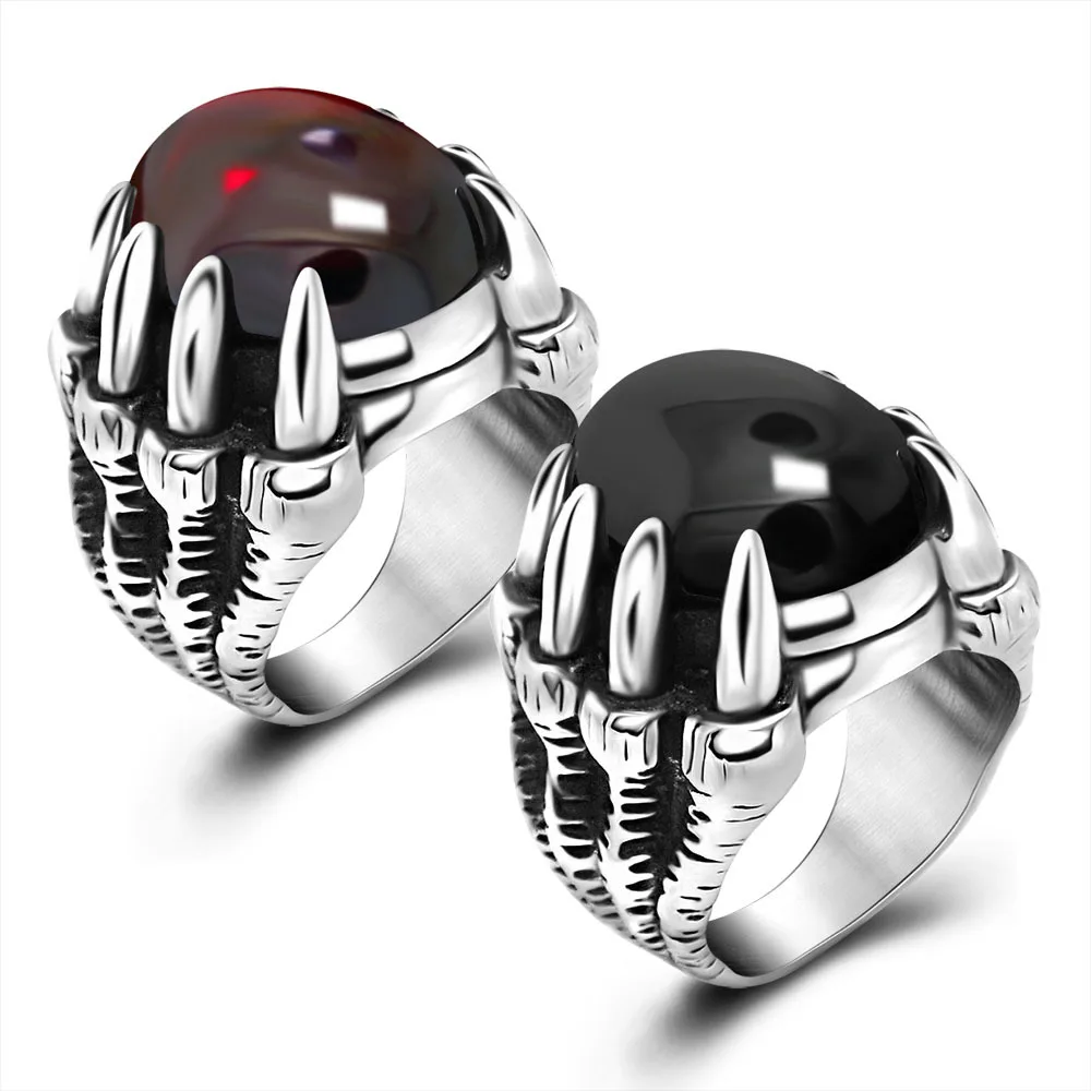 

xengxing Jewelry Wholesale men's vintage dragon claw ring stainless steel retro red gemstone ring