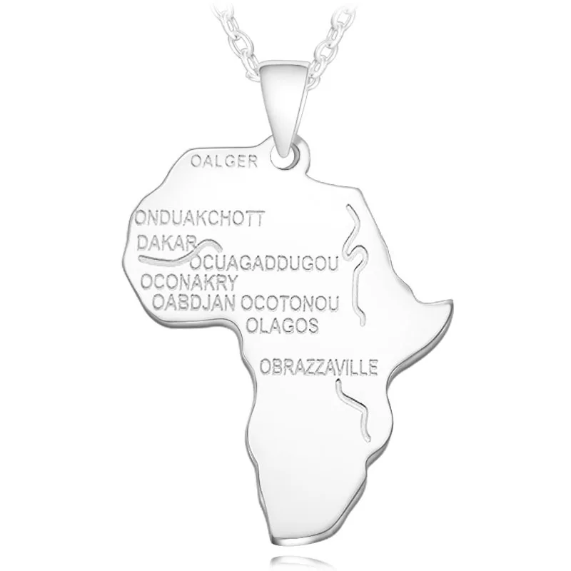 
Hiphop 316L Stainless Steel Gold Chain Africa Map Pendant Alphbat African Map Necklace 