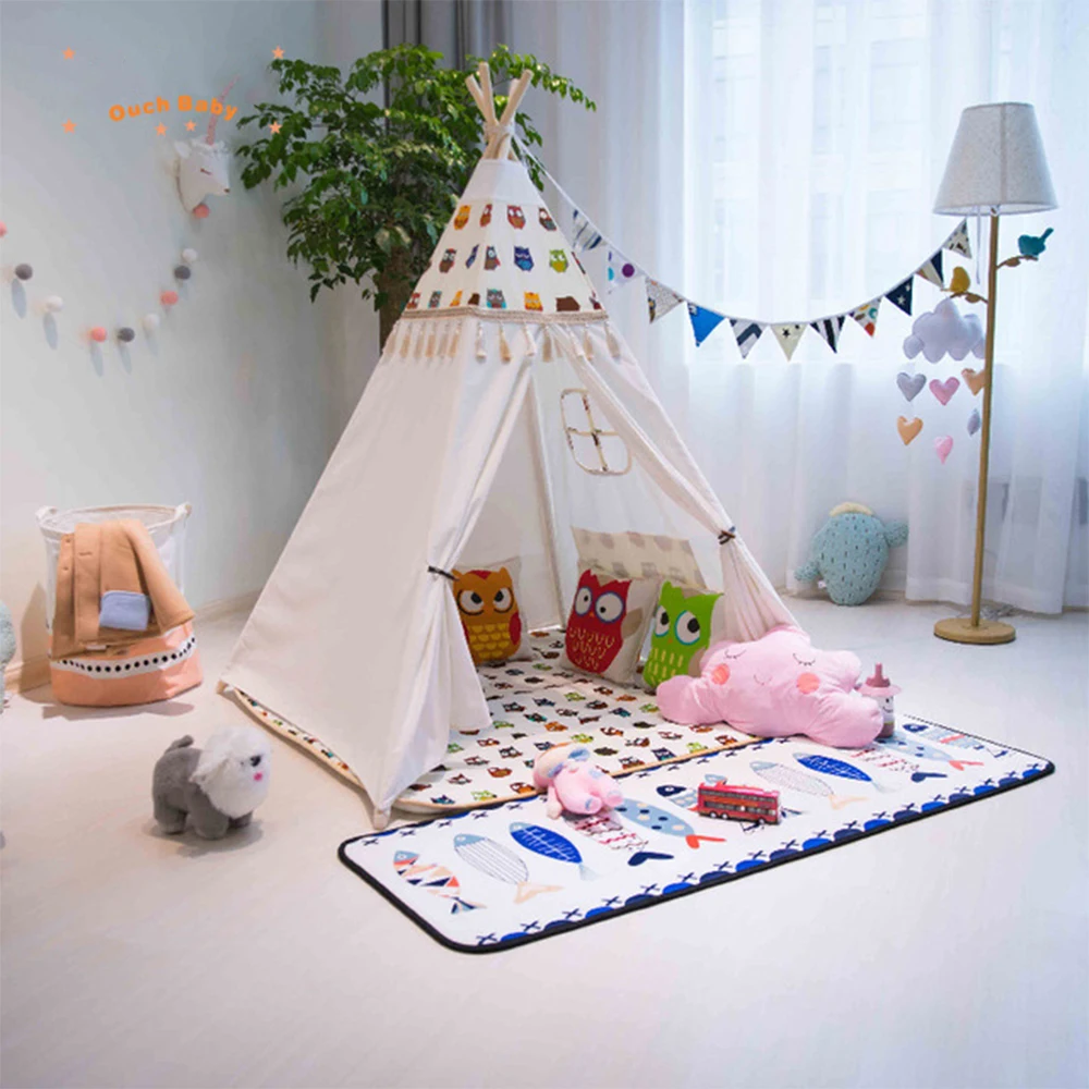 

FunFishing Cotton Canvas Kids Teepee Tent kids pink Indoor Kids Play Tipi Tents Unique Children Teepee Tent