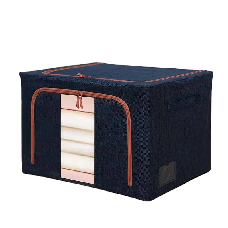 

Fabric Home Steel Frame Box Quilt Clothes Storage Box Toy Finishing Cotton Linen Storage Box Foldable with Window