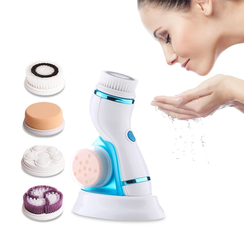 

4in1 Portable Facial Silicone Pore Cleanser Spin Exfoliating Electric Face Cleanser Sonic Facial Cleansing Brush
