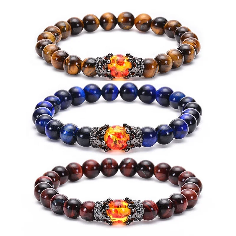 

Trendy Natural Stone Tiger Eye Beads Stretch Beaded Bangle Bracelets For Men Women