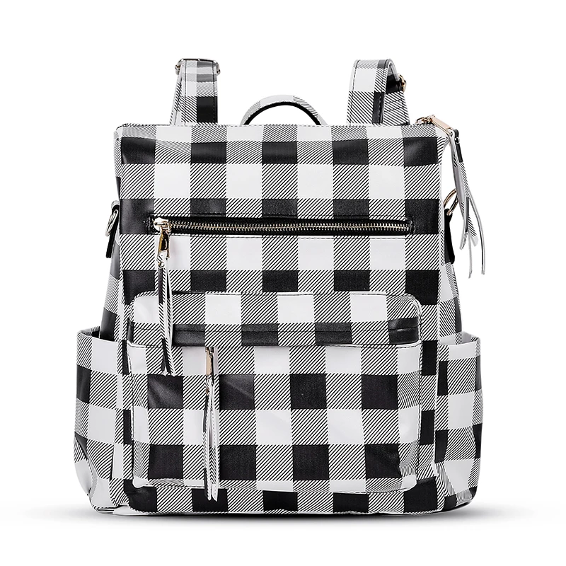 

Leather Plaid Backpack Wholesale Ladies Large Capacity Leather Plaid Backpack, As pics show