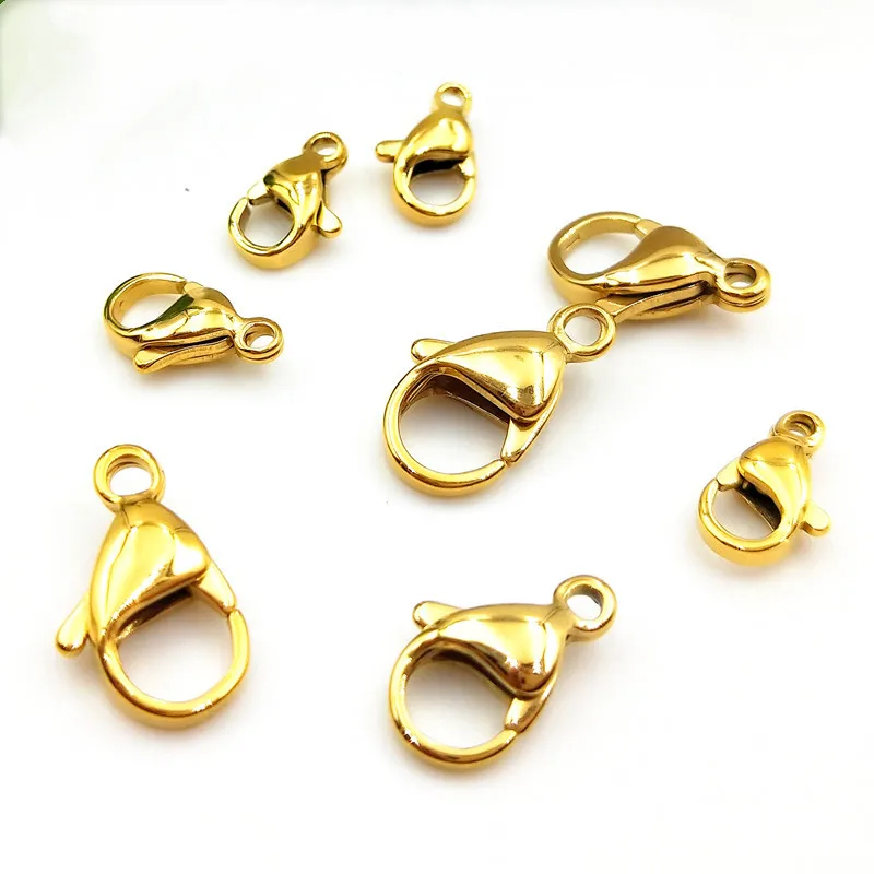 

High quality Wholesale 9-15 mm stainless steel real Gold plating Lobster Claw/Claspnecklace or bracelet clasp NICKLE FREE