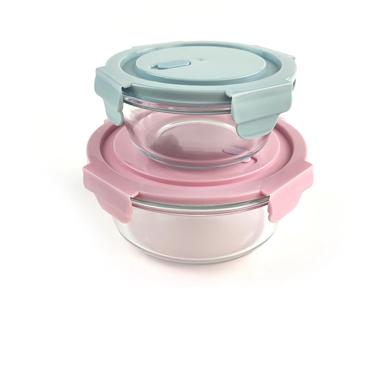 

2021 New food keeper pink food containers glass Lunch Box Round With Lid, Customized color