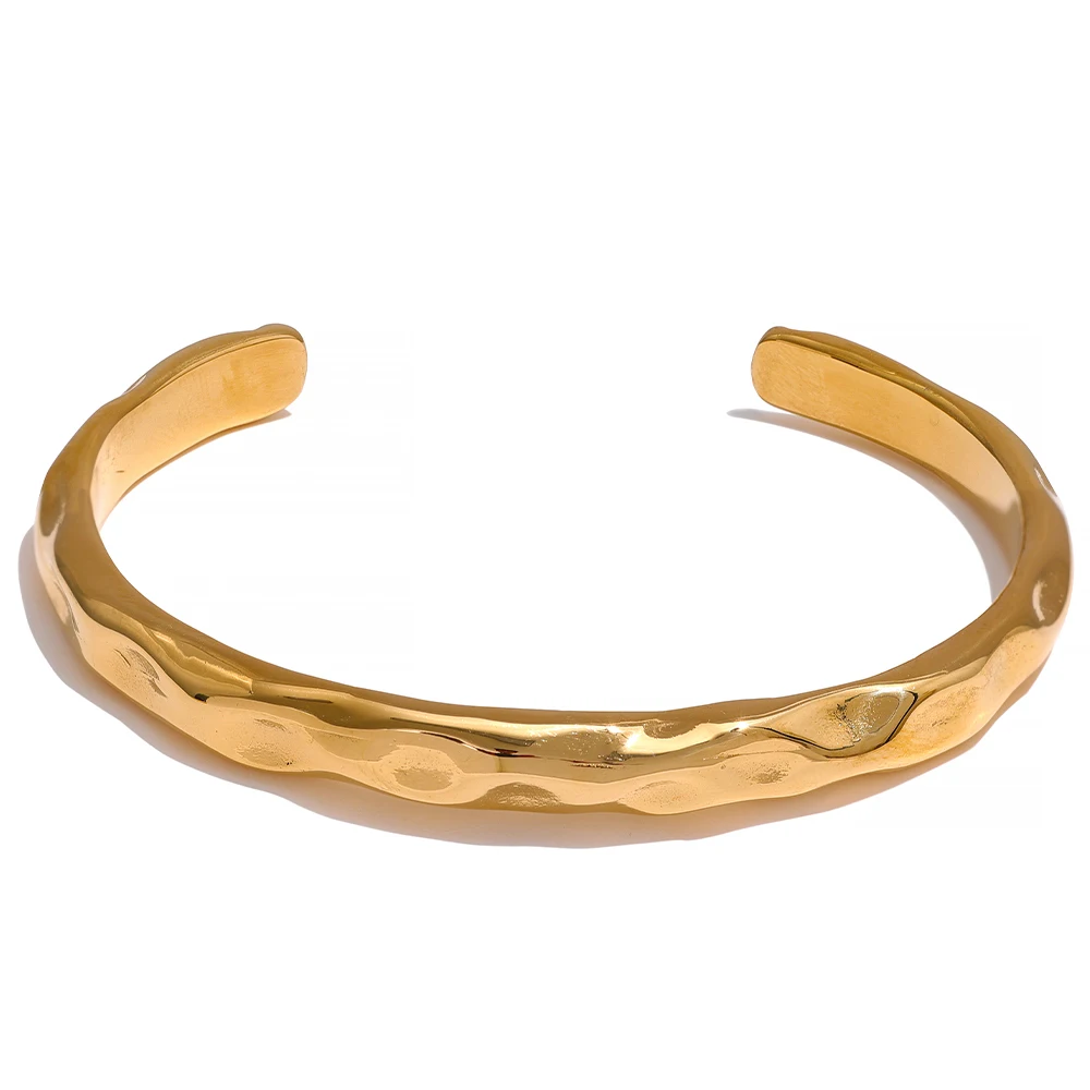 

JINYOU 182 Minimalist 18k Gold Plated Tarnish Free Stainless Steel Bangle Bracelet Metal Texture Simple Open Charm Wrist Jewelry
