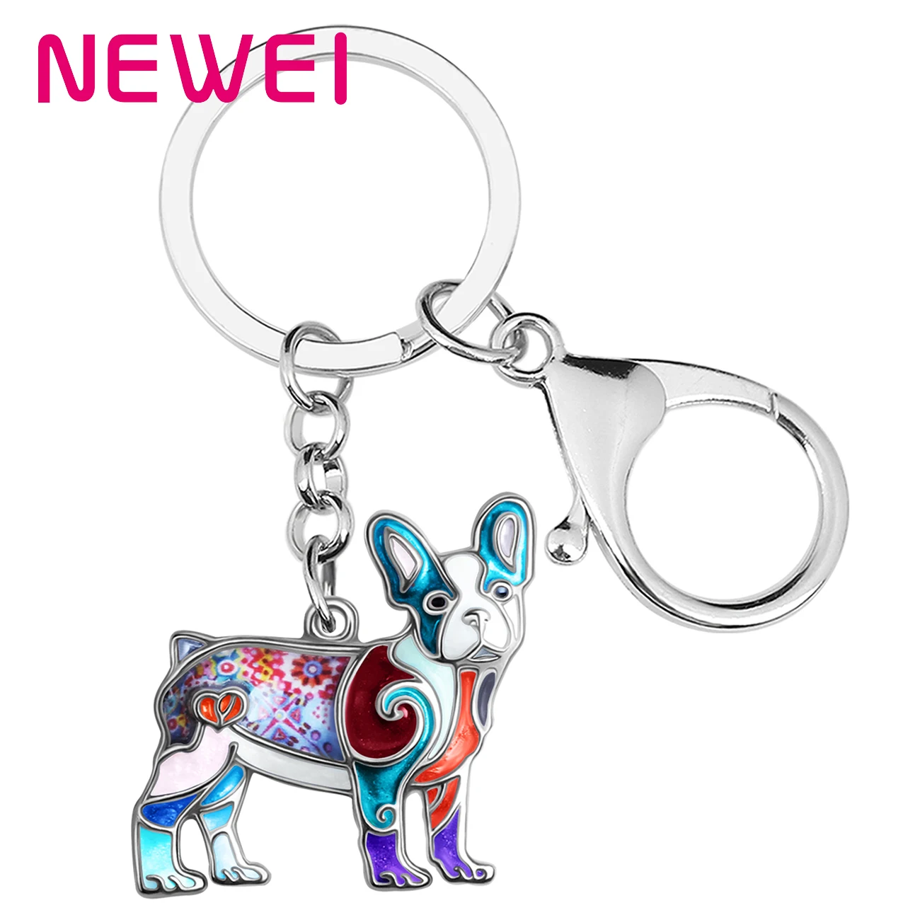 

Enamel Alloy Metal French Bulldog Keychains Dogs Key Chain Ring Fashion Animals Pets Jewelry For Women Men Teens Charms Gifts, Blue brown black multicolor red purple