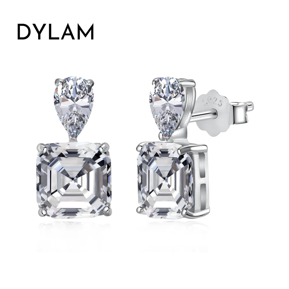 

Dylam Minimalist Design Luxury Women 925 Sterling Silver Tear Square Shape 5A Zircon Diamond Fashion Fine Jewelry Stud Earrings