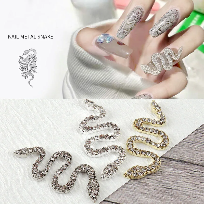 

2022 Trendy Manicure Supplies Full Nail Rhinestone Diamond Exquisite Metal Snake Luxury Nail Charms for Decoration