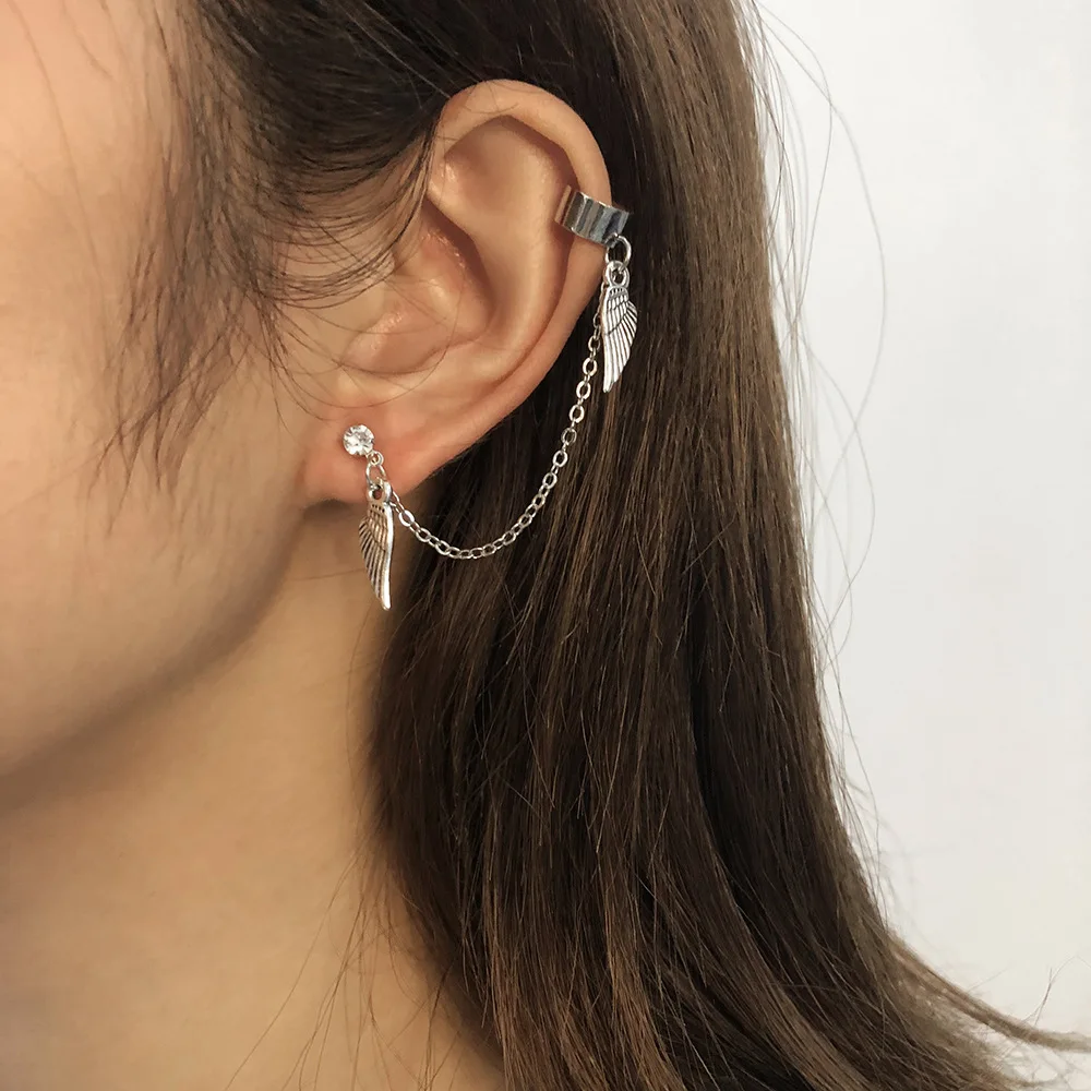

High Quality Hoop Earrings Wings Ear Bone Clip Chain 1PCS Earrings Jewelry Women Earring Single