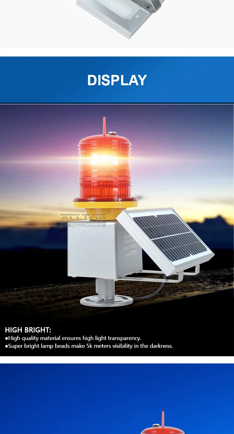 ALLTOP Aluminum solar powered LED Warning Light Flashing Red Traffic Indicator Light