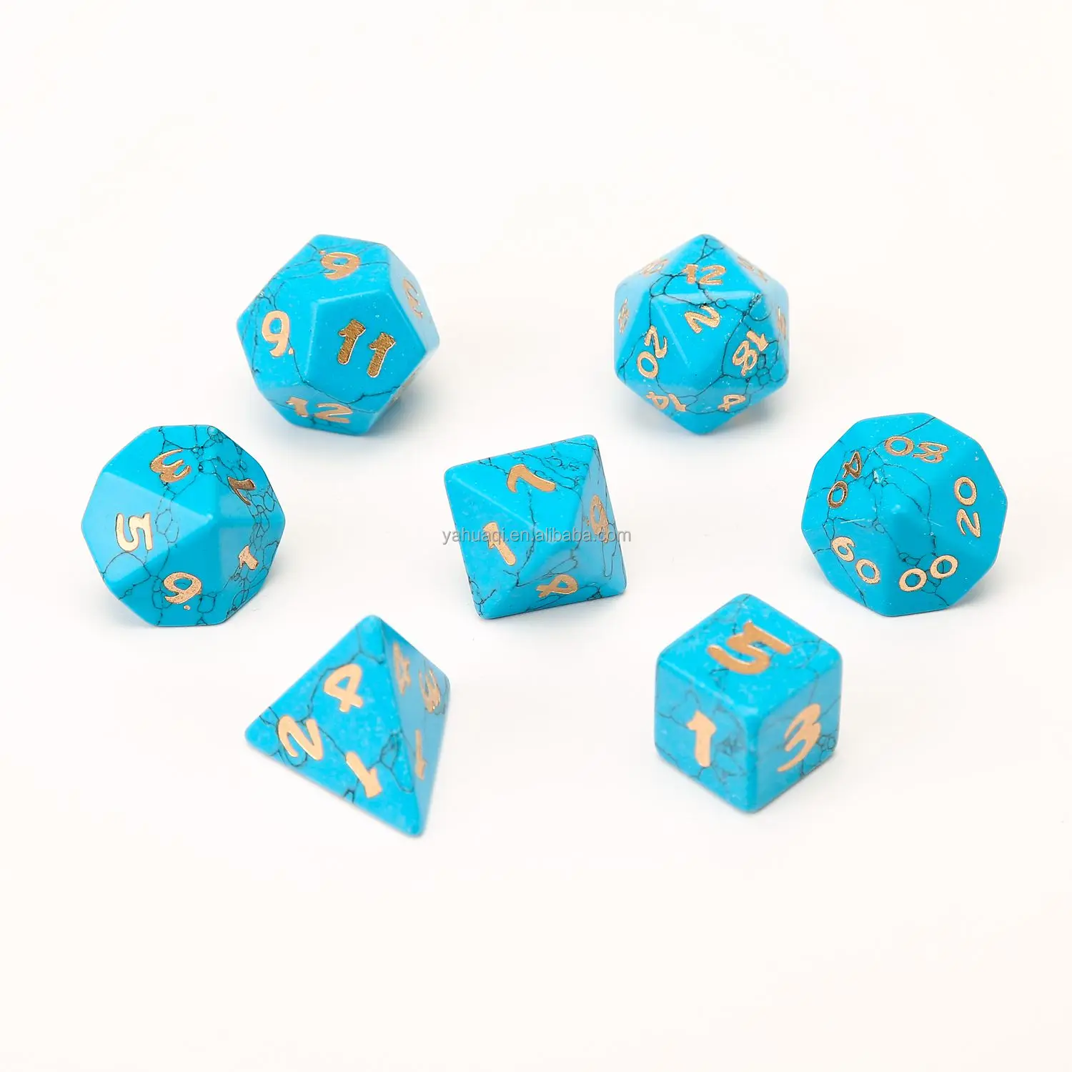 

In stock Blue Turquoise polyhedral rpg d&d Dice set custom hotel game dice dnd D4 D6 D8 D10 D00 D12 D20 Z09 font