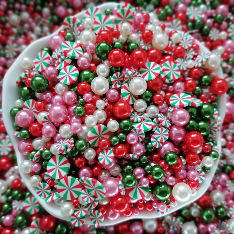 500g DIY Craft Slime Filler Candy Peppermint Polymer Clay Slices Acrylic Pearl Beads Mix Christmas  Polymer Sprinkles