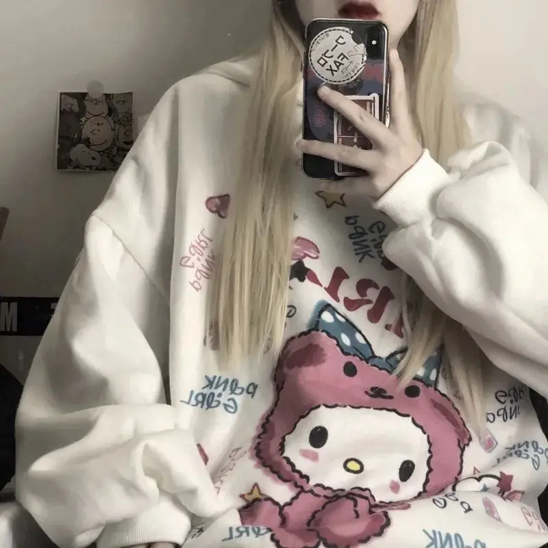

Anime Hoodie Women Autumn Kawaii Fashion Sweatshirt Women Korean Long Sleeve Print Tops Vintage Oversized Cute Hoodie, White,pink