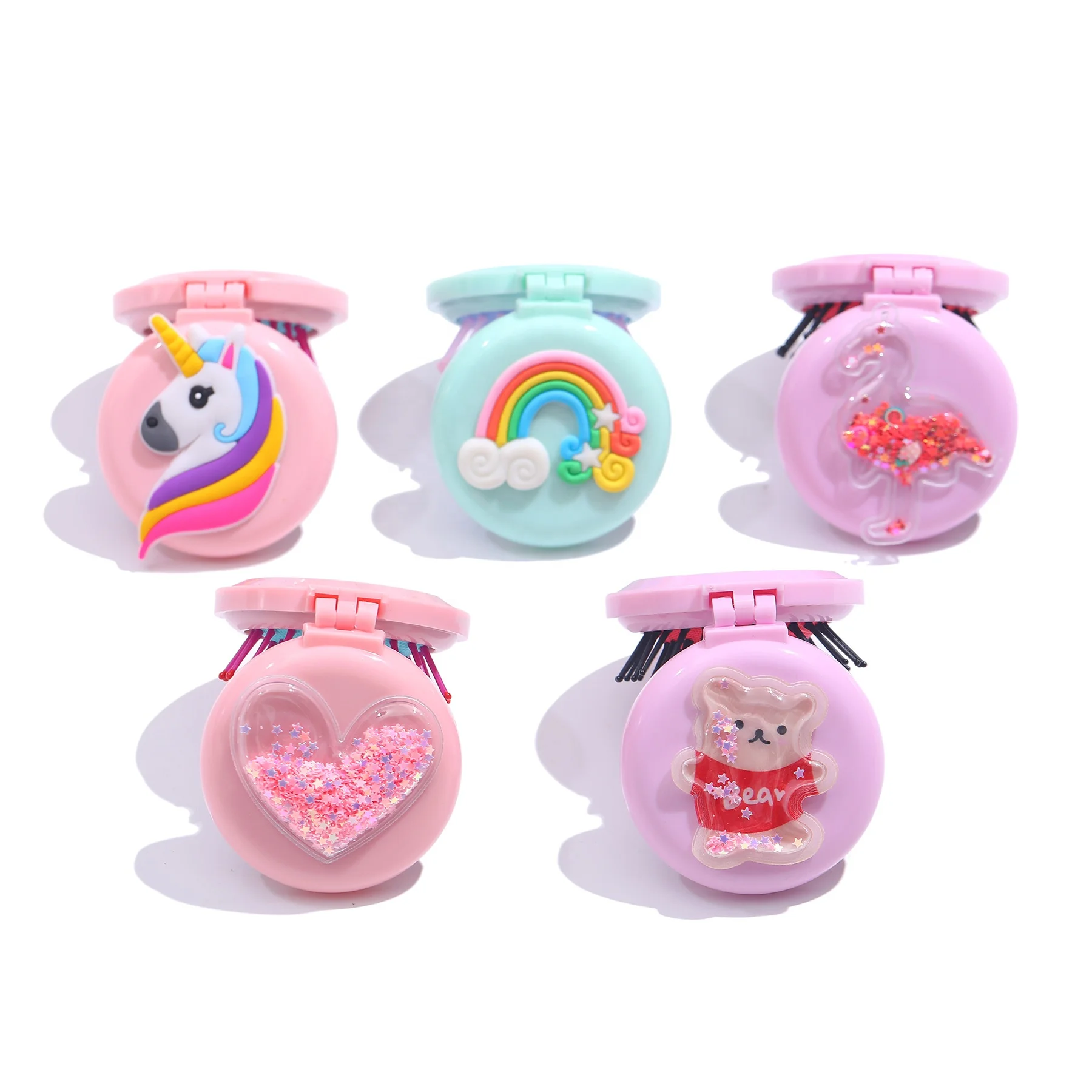 

Rainbow Folding Mirror Comb Cute pony Hair brush Makeup pocket Comb