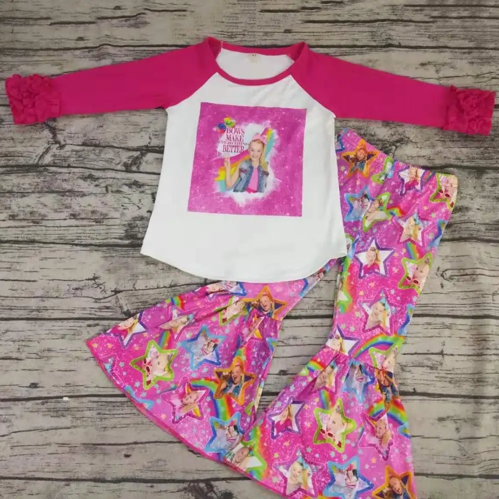 newest wholesale baby girl boutique clothing fall clothes western girl fall winter outfit top ruffle pant set kids clothing set