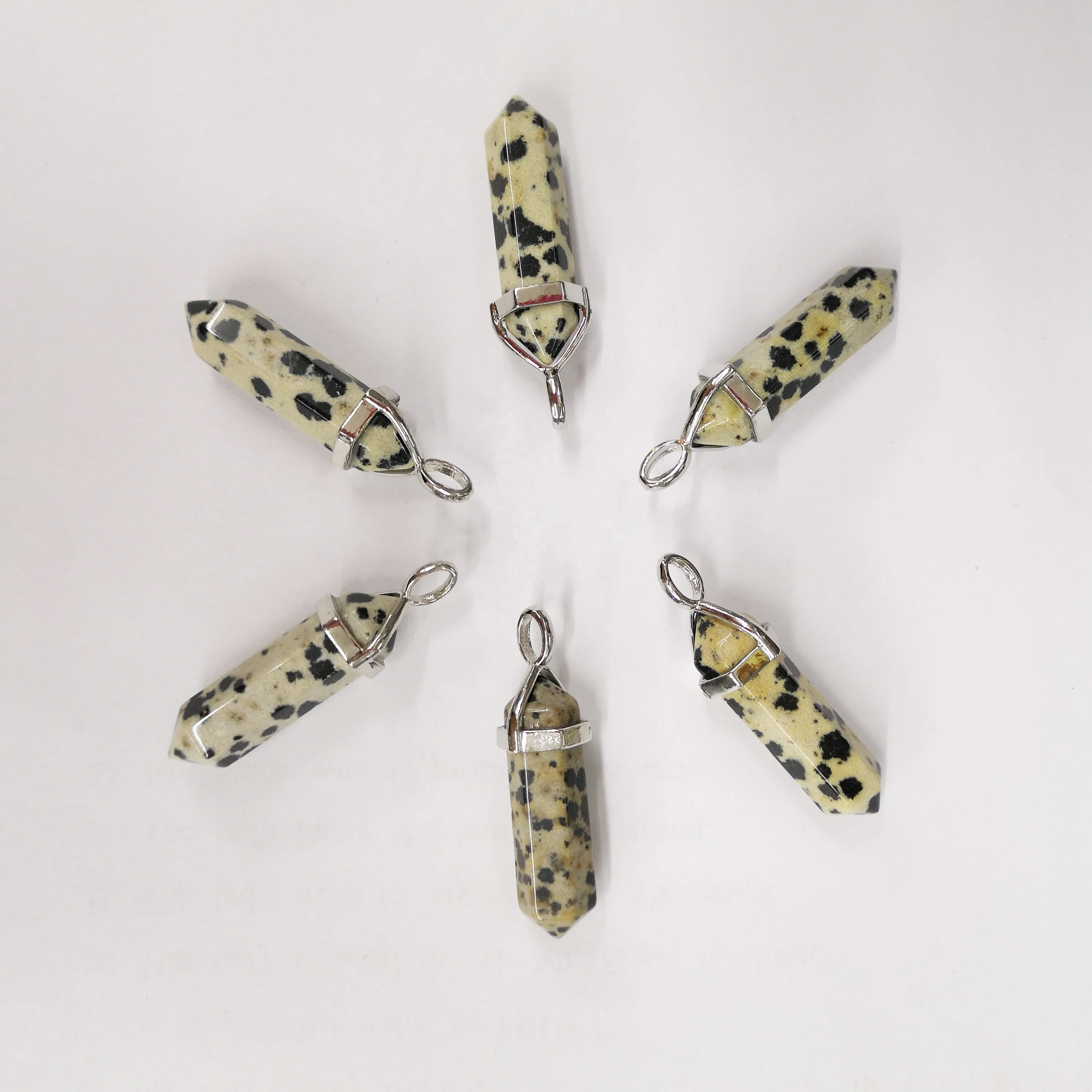 

Natural Dalmatian Jasper Hexagonal Pointed Chakra Healing Crystal Quartz Dalmatian Jasper Gemstone Pendant