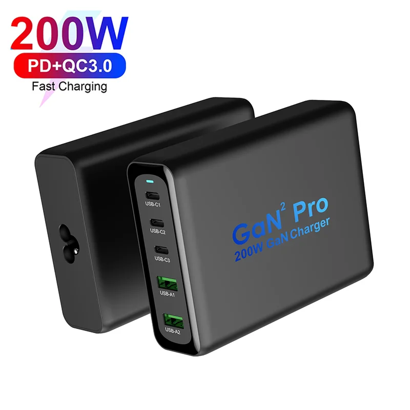 

Multifunction Pd Qc3.0 Desktop Charger 5 Ports Fast Charging Usb C Pd 200W Gan Charger, Customized color