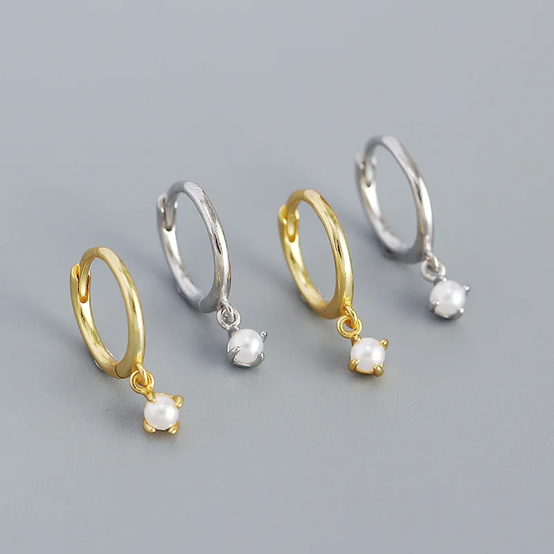 

Minimalist Jewelry Earrings Pearl Hoop Earrings S925 Sterling Silver Earrings For Women