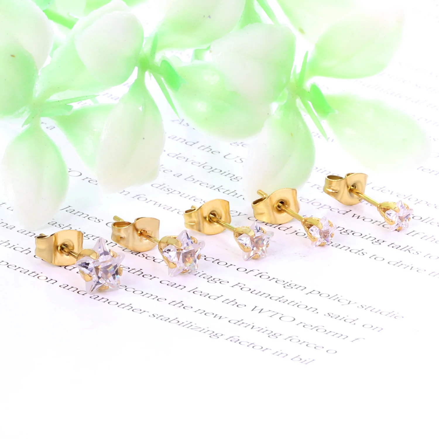 

New design white star zircon earrings stainless steel stud earrings 10 pairs/ card mix size earrings card