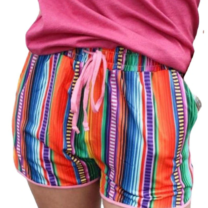 

Best Selling Women's Cow Serape Print Sports Shorts Patchwork Lace-up Yoga Loose Running Casual Custom Printed Shorts, 3colors