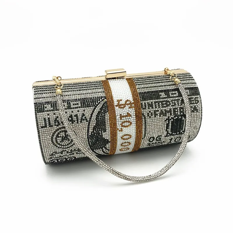 

New Design round $100 Dollars Crystal Money Bag Clutch Diamond Evening Bag Luxury rhinestone dollar bag clutch purse