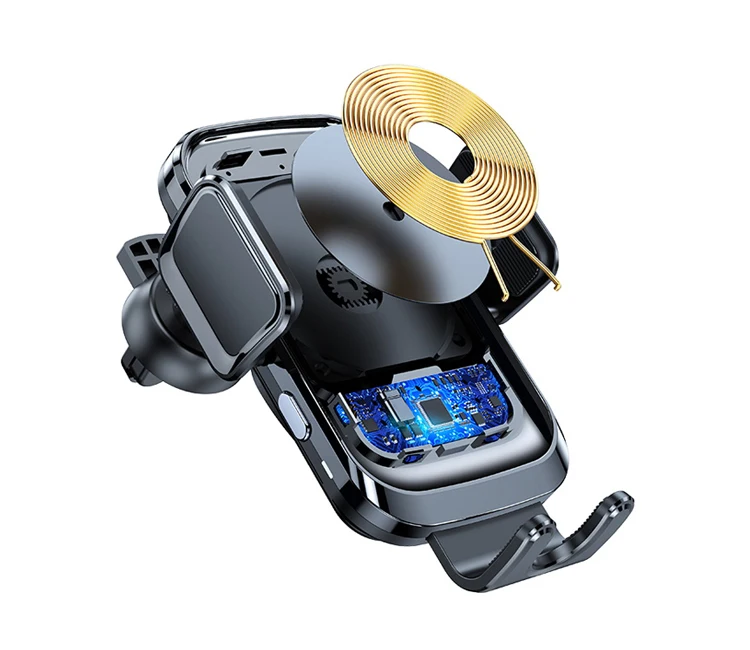 

2021 low temperature fast charging car mobile phone charger mount wireless charger for car, Black