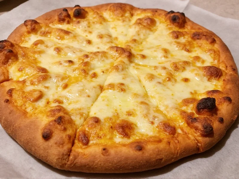 Finished homemade pan pizza with melted cheese and crispy edges