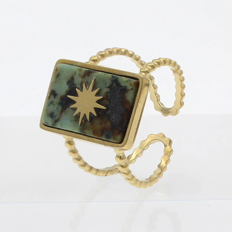 

2021 high quality natural stone stainless steel jewelry ladies gold plating party jewelry gift resizable adjustable size ring