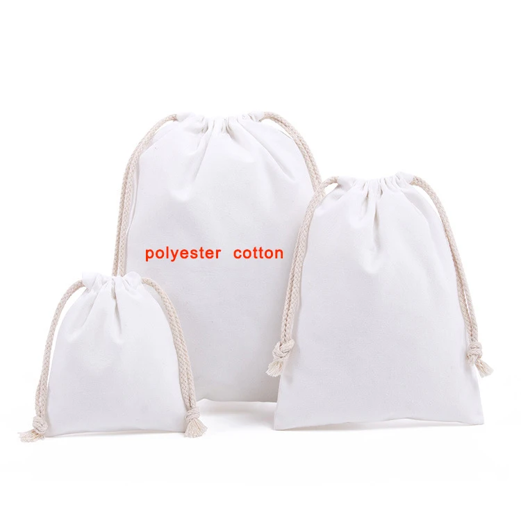 

No MOQ Custom Logo Printed 3 Size Eco Friendly Draw String Plain Polyester Cotton Drawstring Bag
