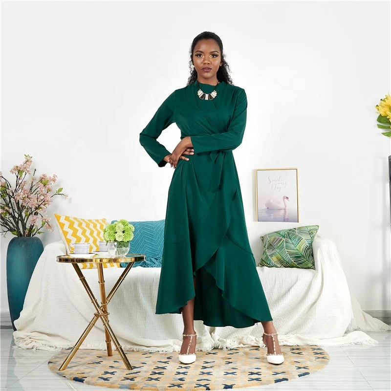 

Wholesale women Muslim dress Turkey Arabic polyester Abaya kaftan Islamic clothing, Black, green, purple, blue