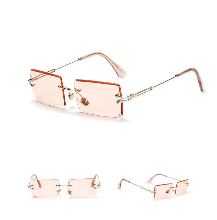 

2021 High Quality Free Custom Logo Small Rectangle Sunglasses Ladies Rimless Square Sun glasses For Women and Men, Mix color or custom colors