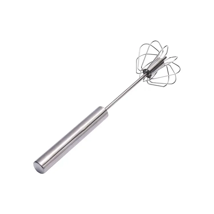 

New Style Stainless Steel Semi-automatic Rotating Egg Beater Kitchen Tool Durable Egg Whisk, Silver