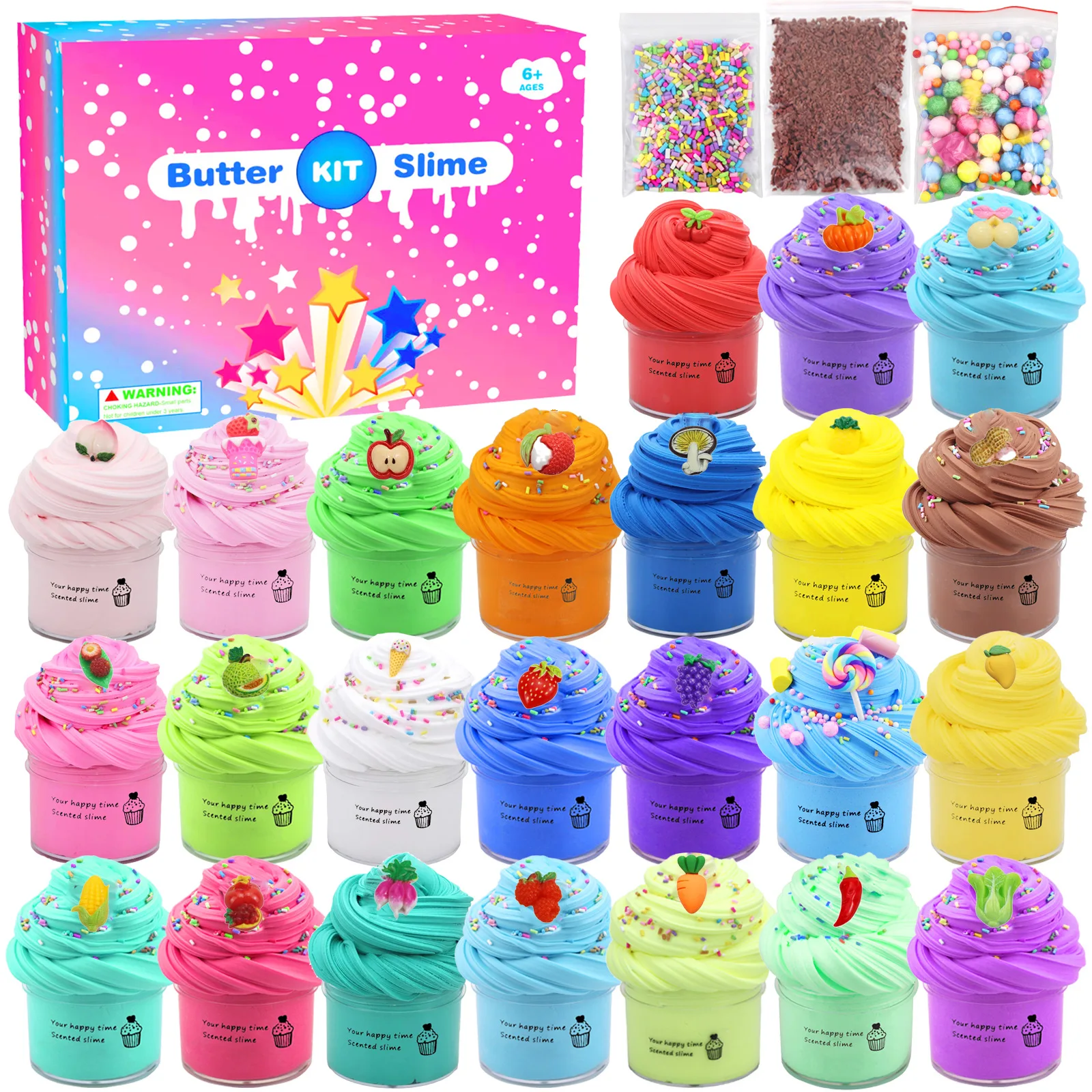 

24 Pack 50ml Stress Relief Toys Non-toxic Non-Sticky Soft Cotton Candy Cloud Ice Cream DIY Making Butter Slime Kit