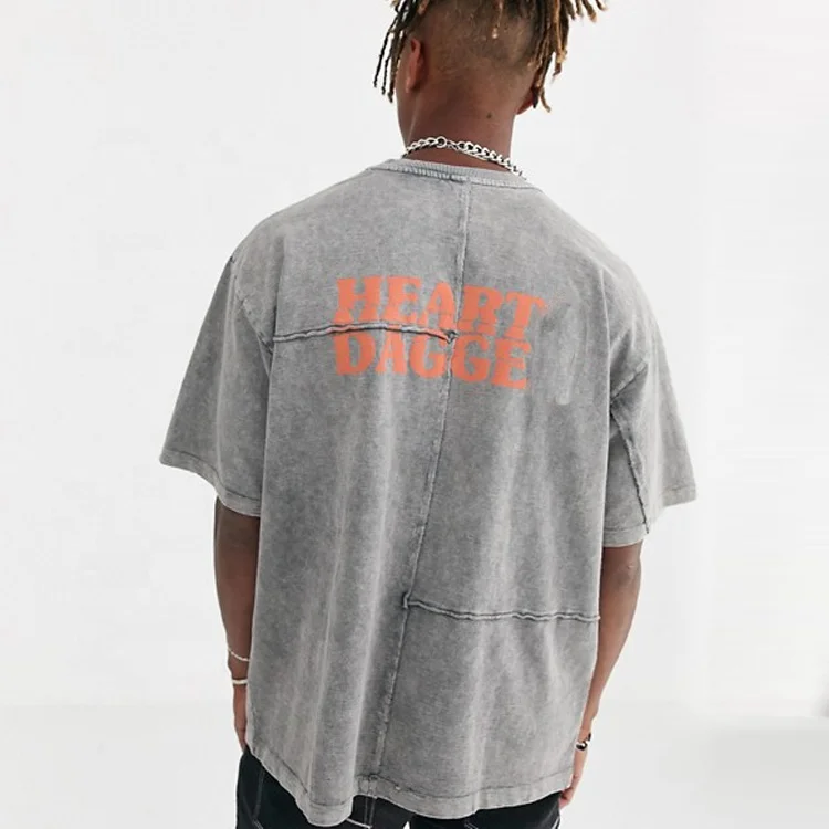 Mens Clothing Cheap Stone Wash Black Streetwear Oversize Poly Blend Custom Printing T Shirt ...