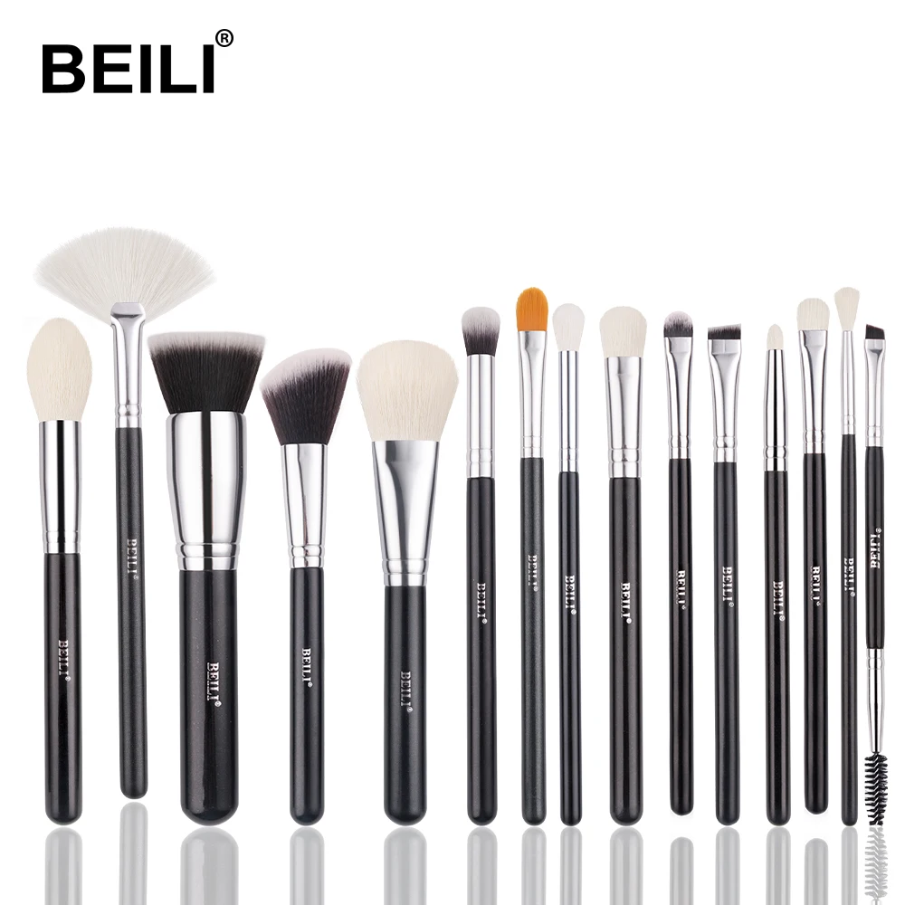 

BEILI 15pcs wholesale high quality makeup brushes set cosmetic tools makup brush ladies makeup item private label low moq, Black